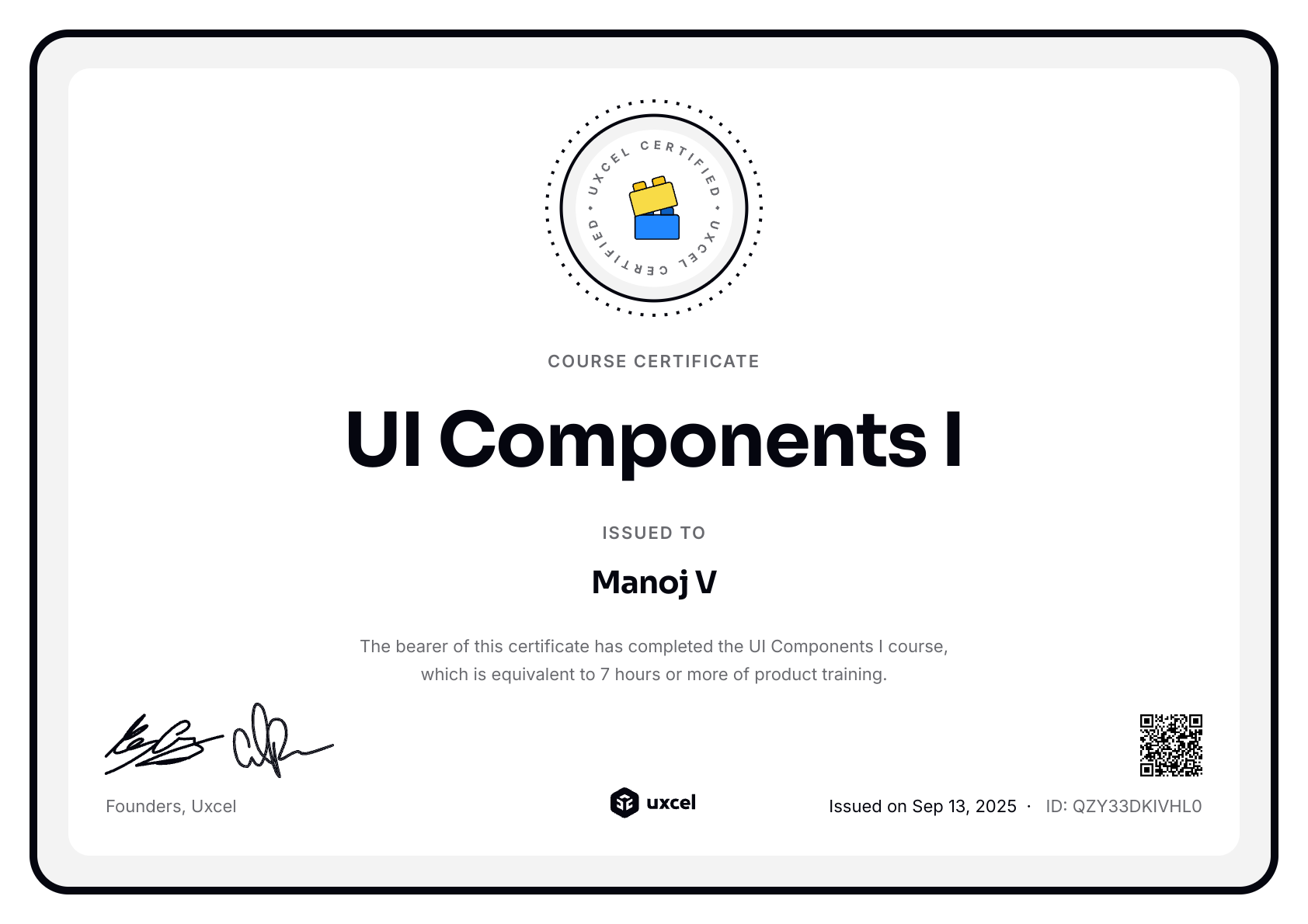 Manoj V's certificate